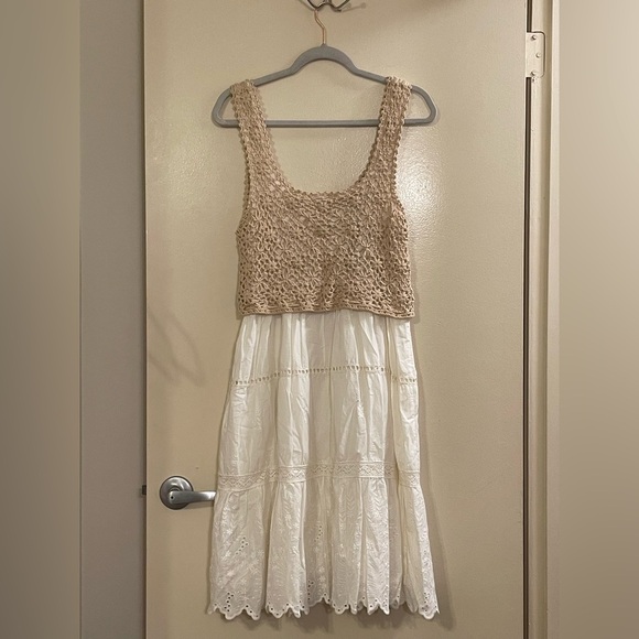 ANTHROPOLOGIE NWOT Beckett Crochet Eyelet Dress in Neutral - Picture 6 of 10